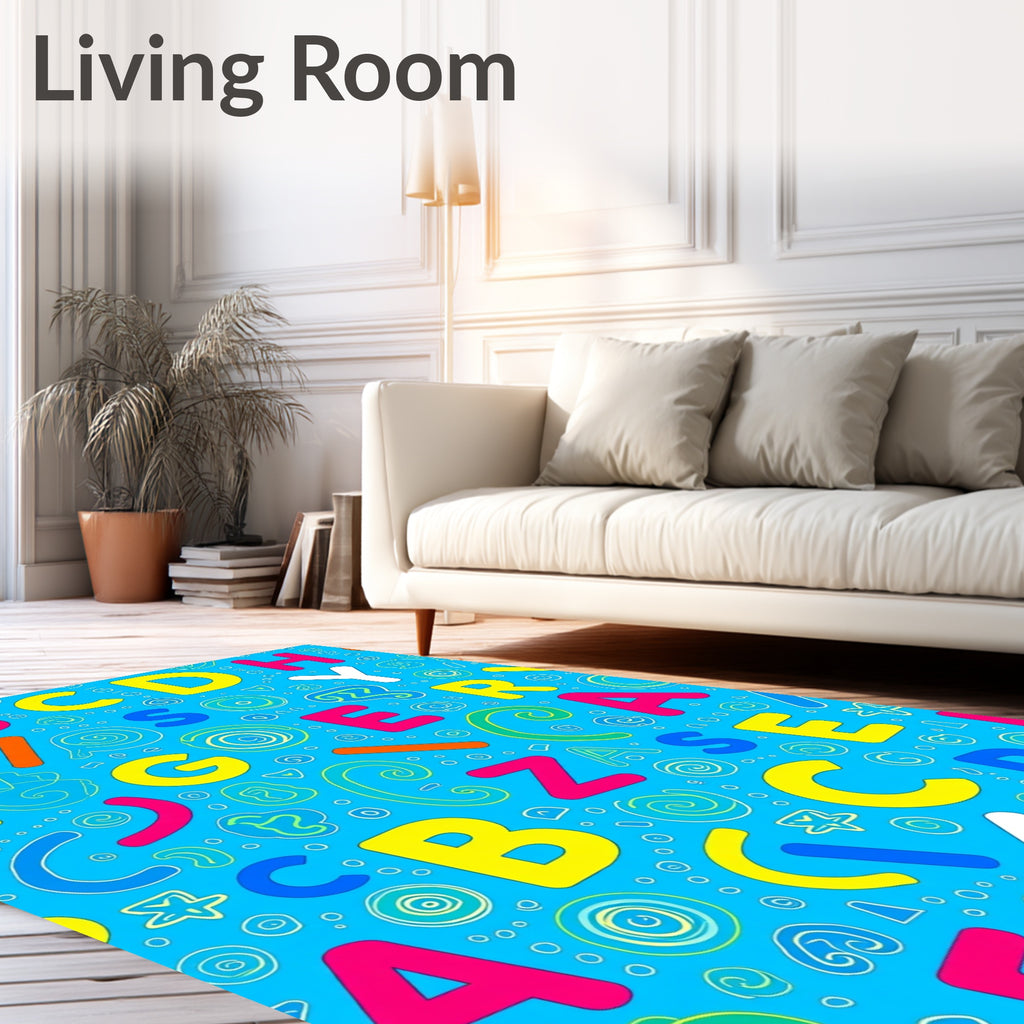Bright Alphabet Collage Blue Rug