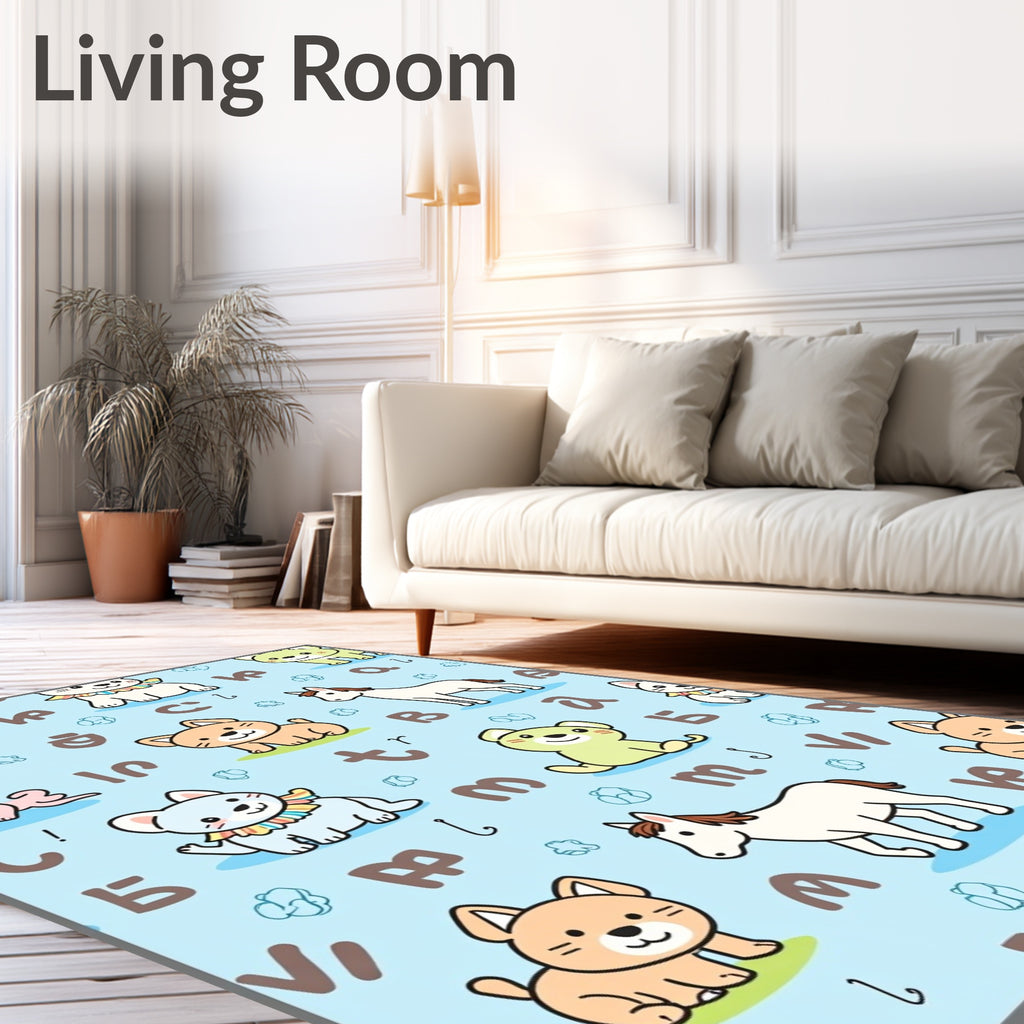 Cute Cat and Horse Alphabetical Print Rug