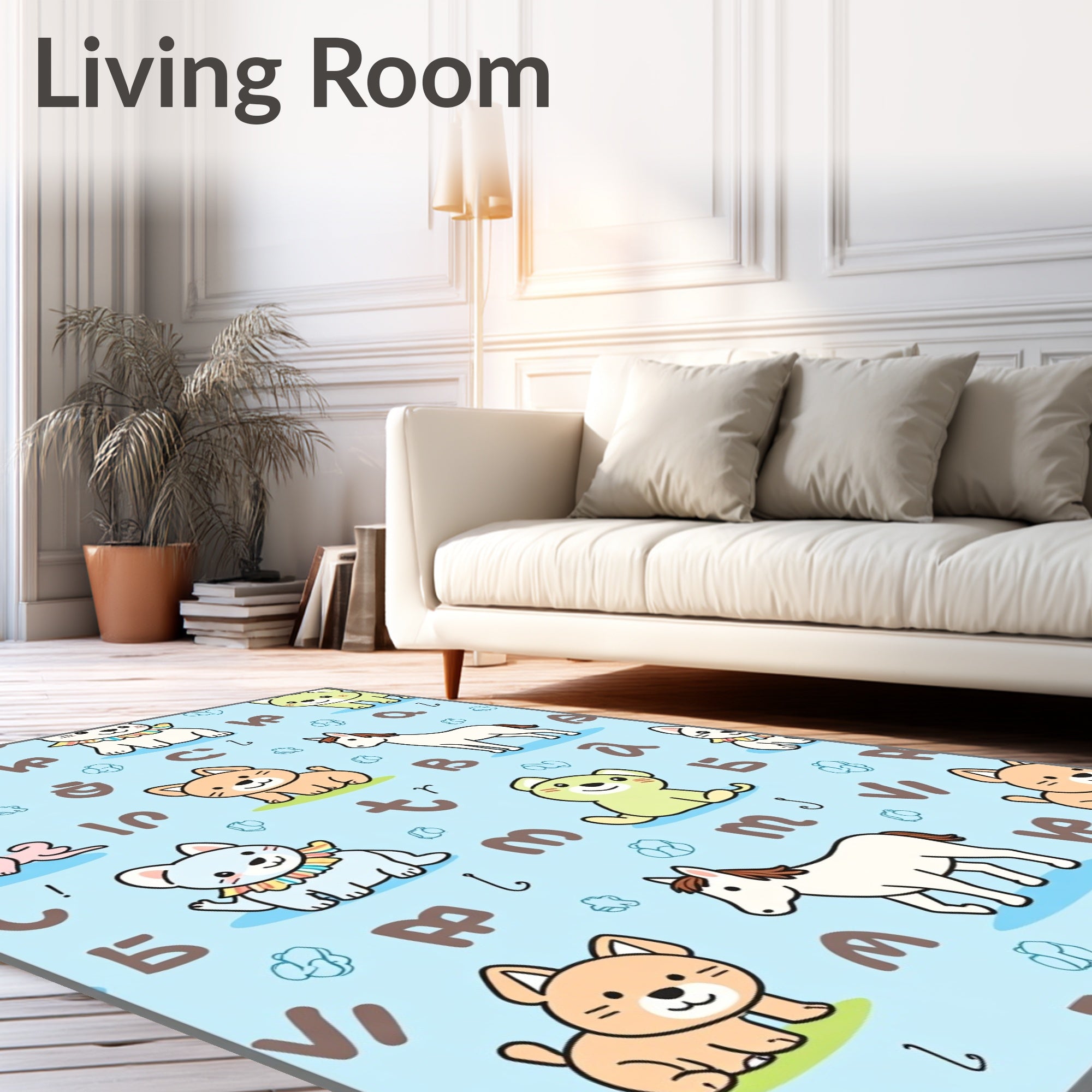 Cute Cat and Horse Alphabetical Print Rug
