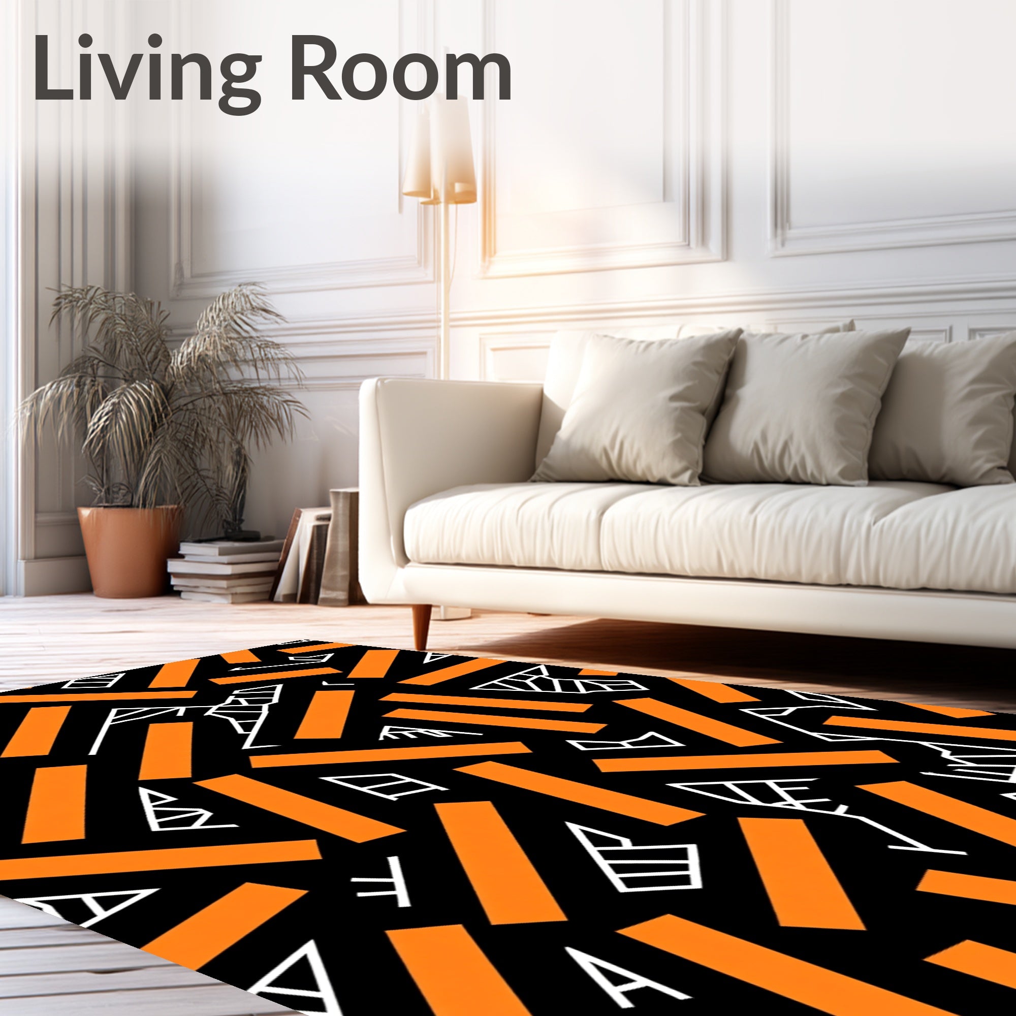 Orange Rectangles White Abstract Forms Rug