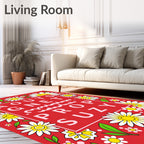 Red Daisy Garden Letter Grid Rug