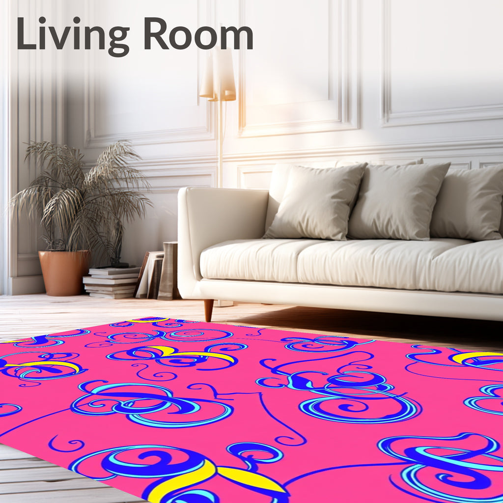 Bright Pink Calligraphy Swirls Rug
