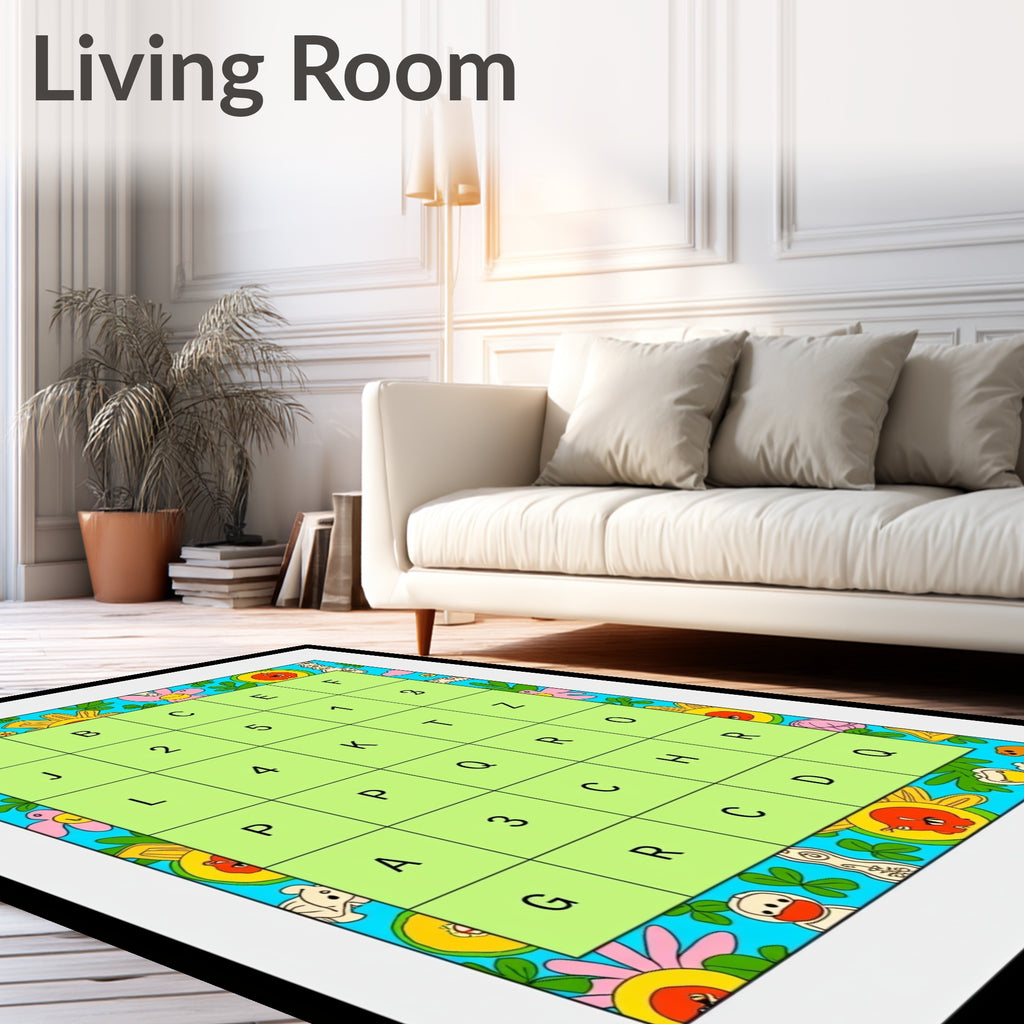 Psychedelic Floral Alphabet Grid Rug
