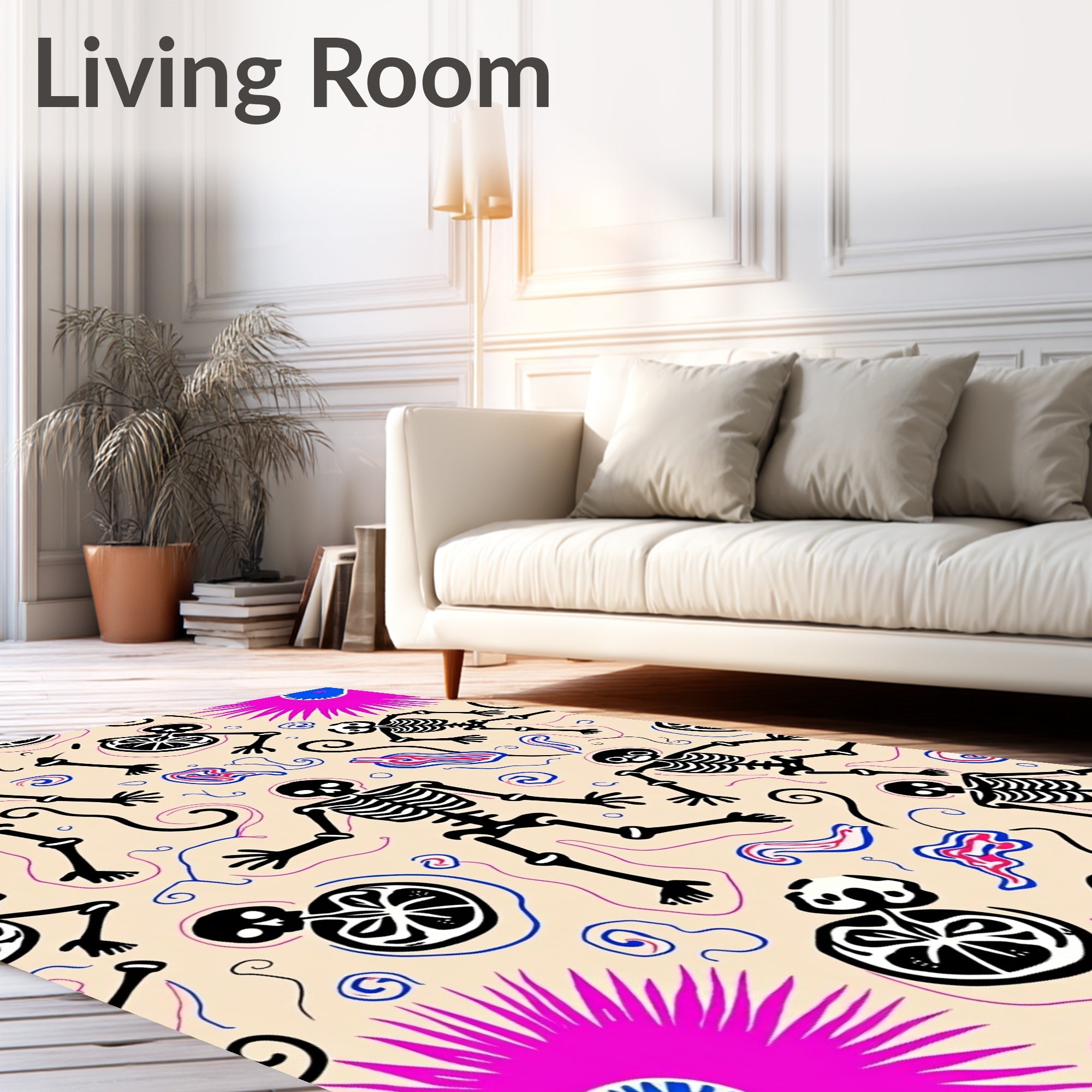 Spooky Skeleton Crimson Blue Swirl Rug