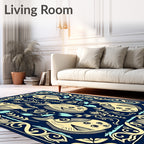 Naval Blue Cream Five Fish Motif Rug