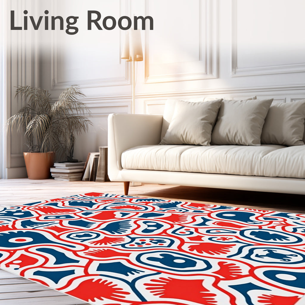 Bold Red Blue Organic Collage Rug