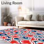 Bold Red Blue Organic Collage Rug