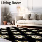 Navigational Compass Black Ornament Rug