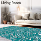 Teal Nautical Anchor Waves Rug