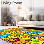 Whimsical Animals and Flowers Yellow Rug