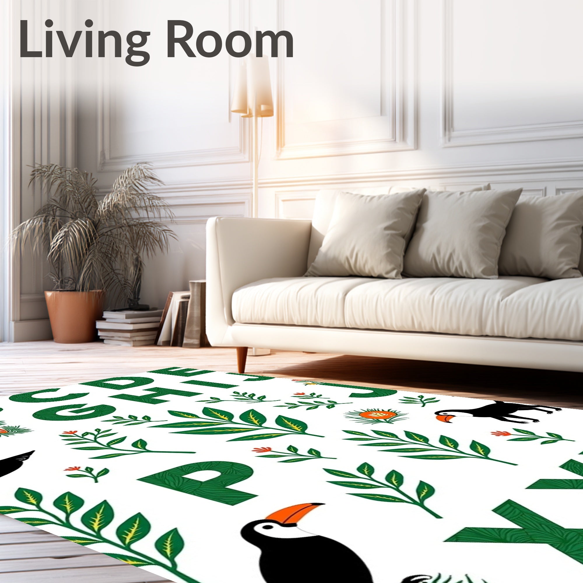 Emerald Alphabet Tropical Birds Rug