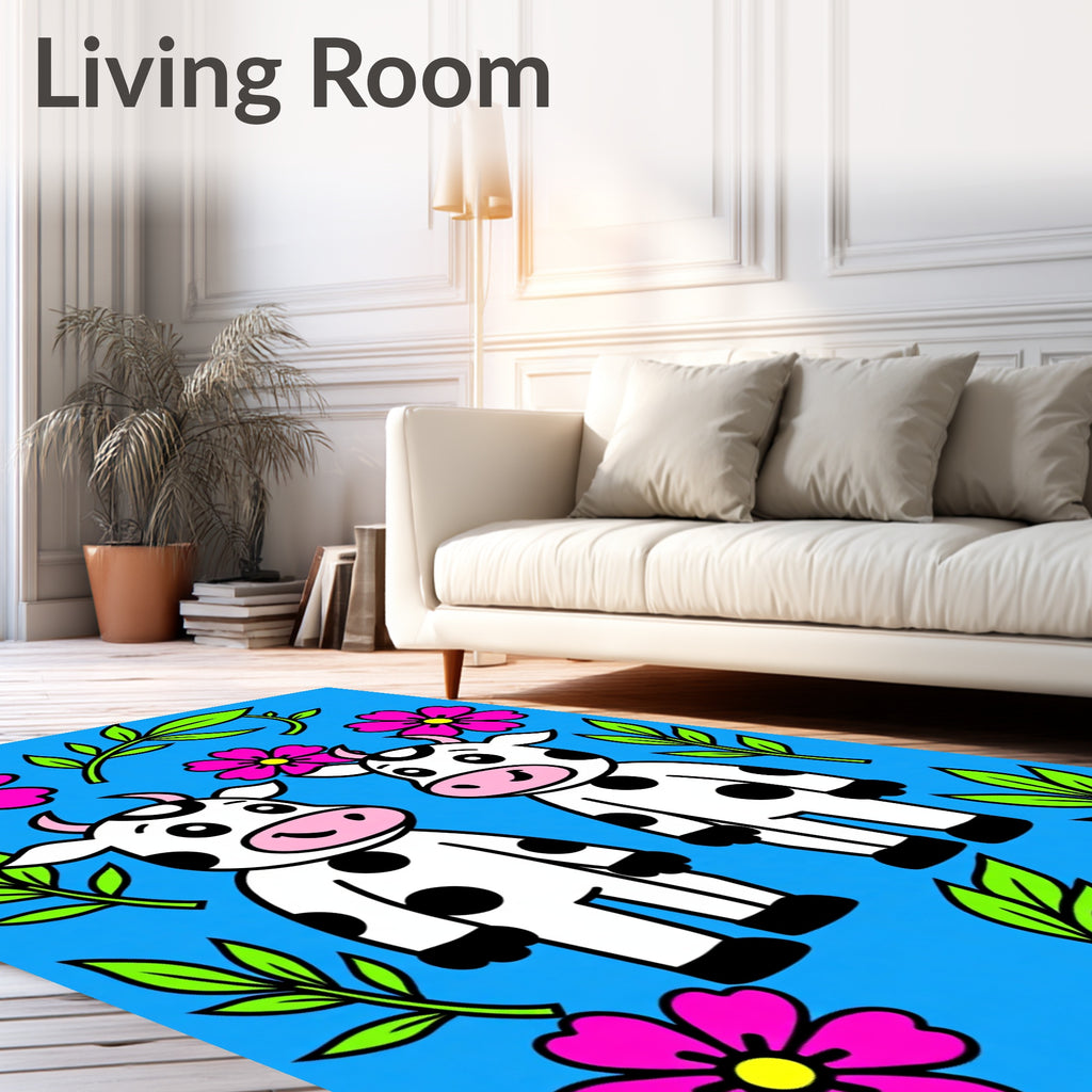 Playful Pink Flowers Cow Companions Rug