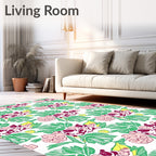 Pink Orchid Green Leaf Tropical Bloom Rug