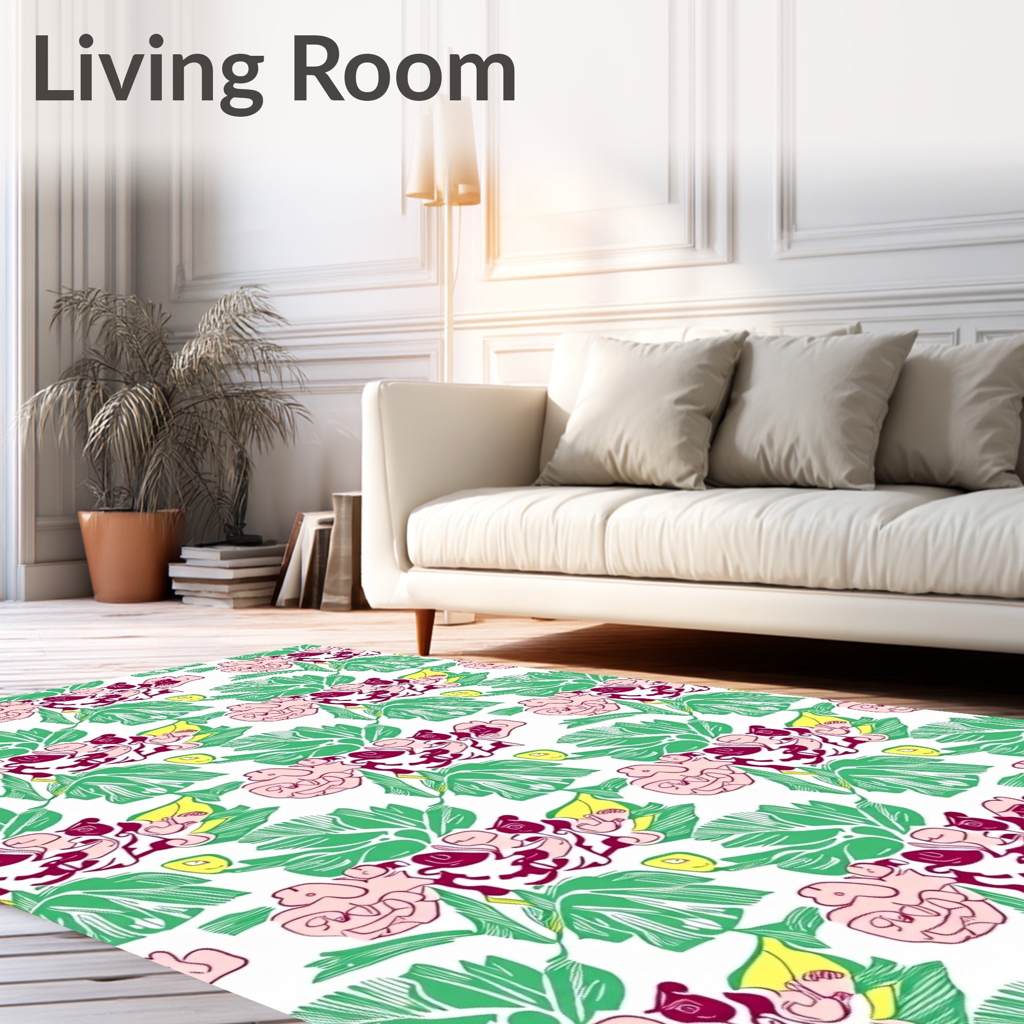 Pink Orchid Green Leaf Tropical Bloom Rug