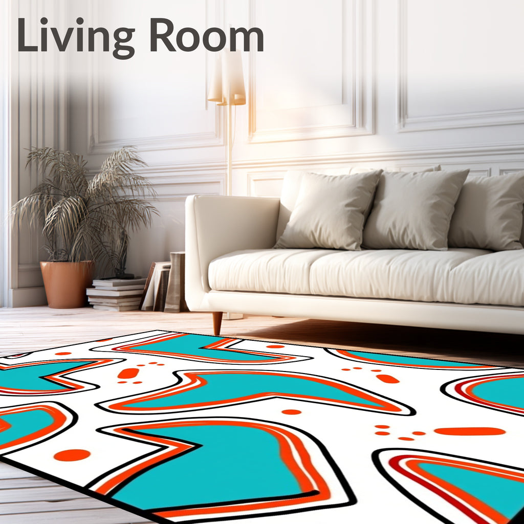 Aqua Orange Abstract Shapes Rug