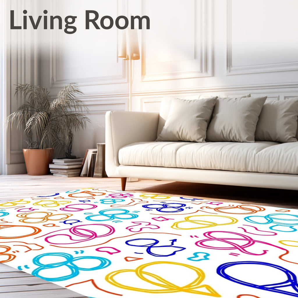 Whimsical Colorful Scribble Swirls Rug