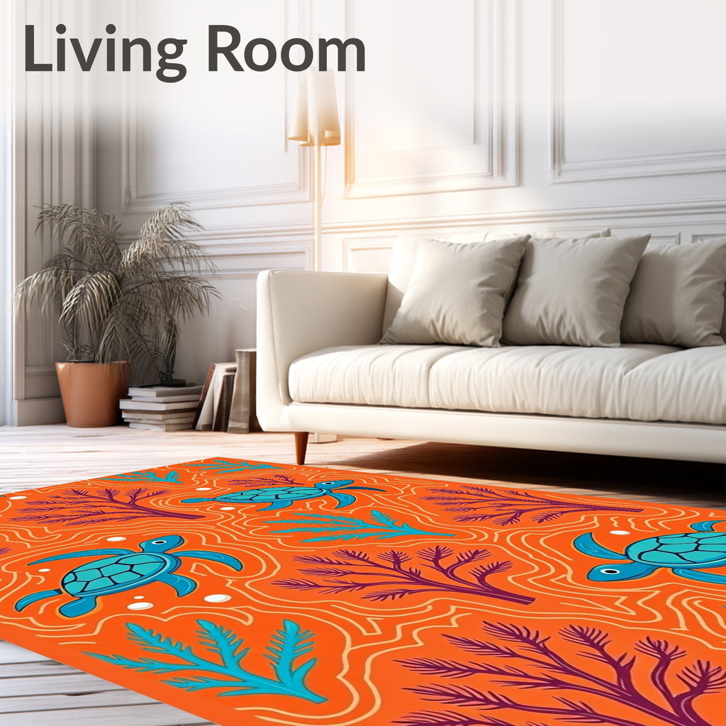 Orange Ocean Turtle Coral Whimsy Rug