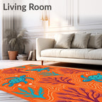 Orange Ocean Turtle Coral Whimsy Rug