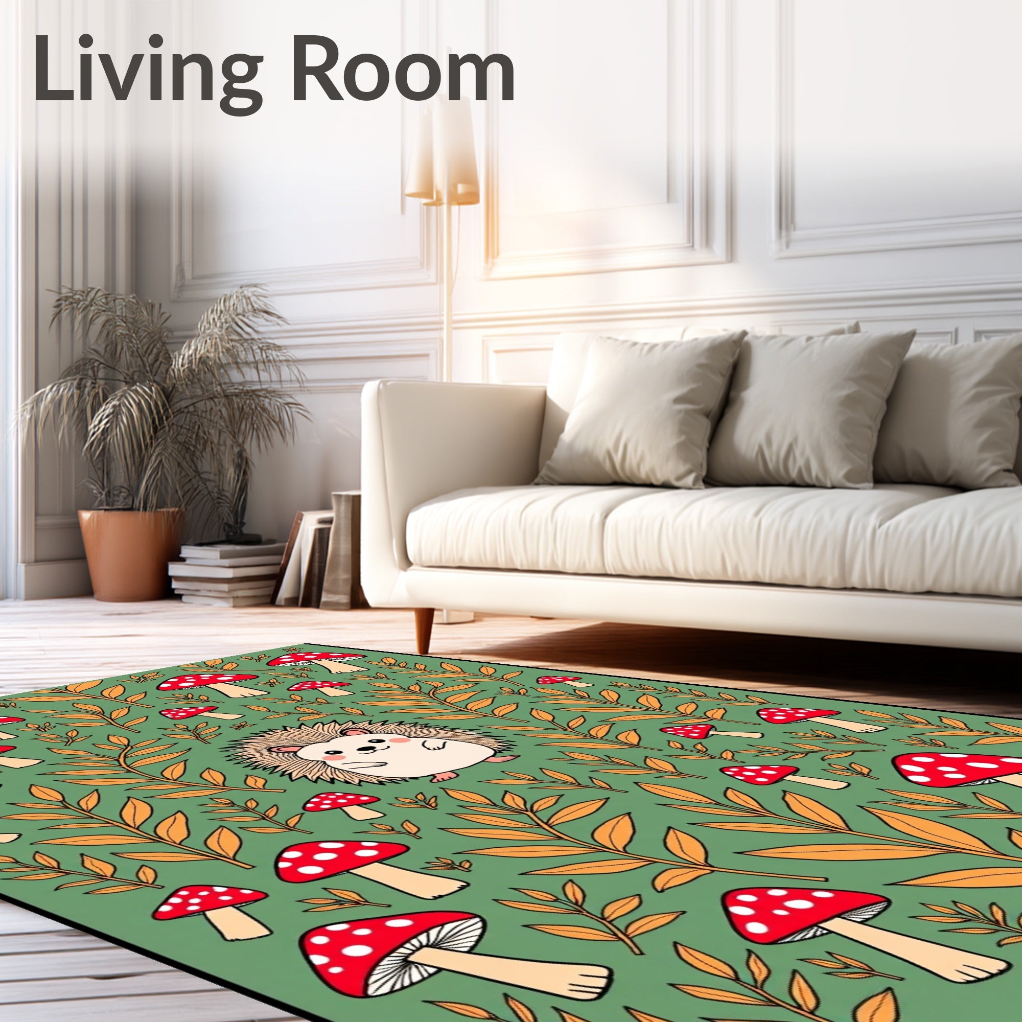 Whimsical Hedgehog Forest Mushroom Collection Rug