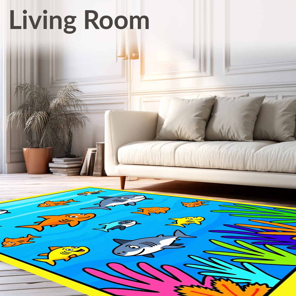 Whimsical Ocean Shark Aquatic Flora Fun Rug