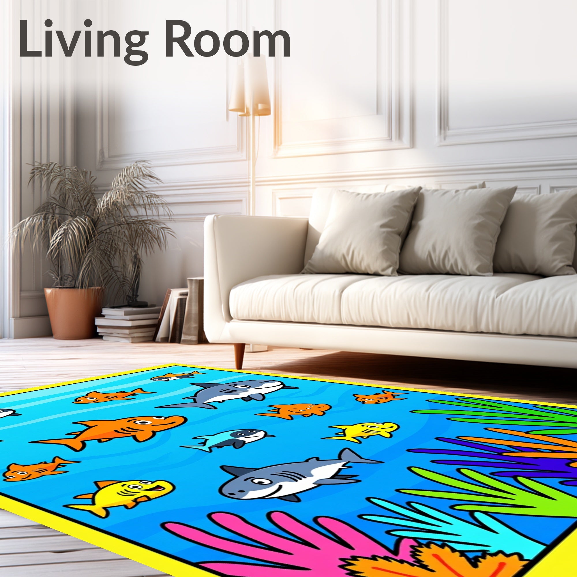 Whimsical Ocean Shark Aquatic Flora Fun Rug