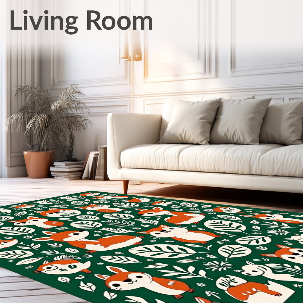 Forest Friends Fox And Leaf Repeating Design Rug