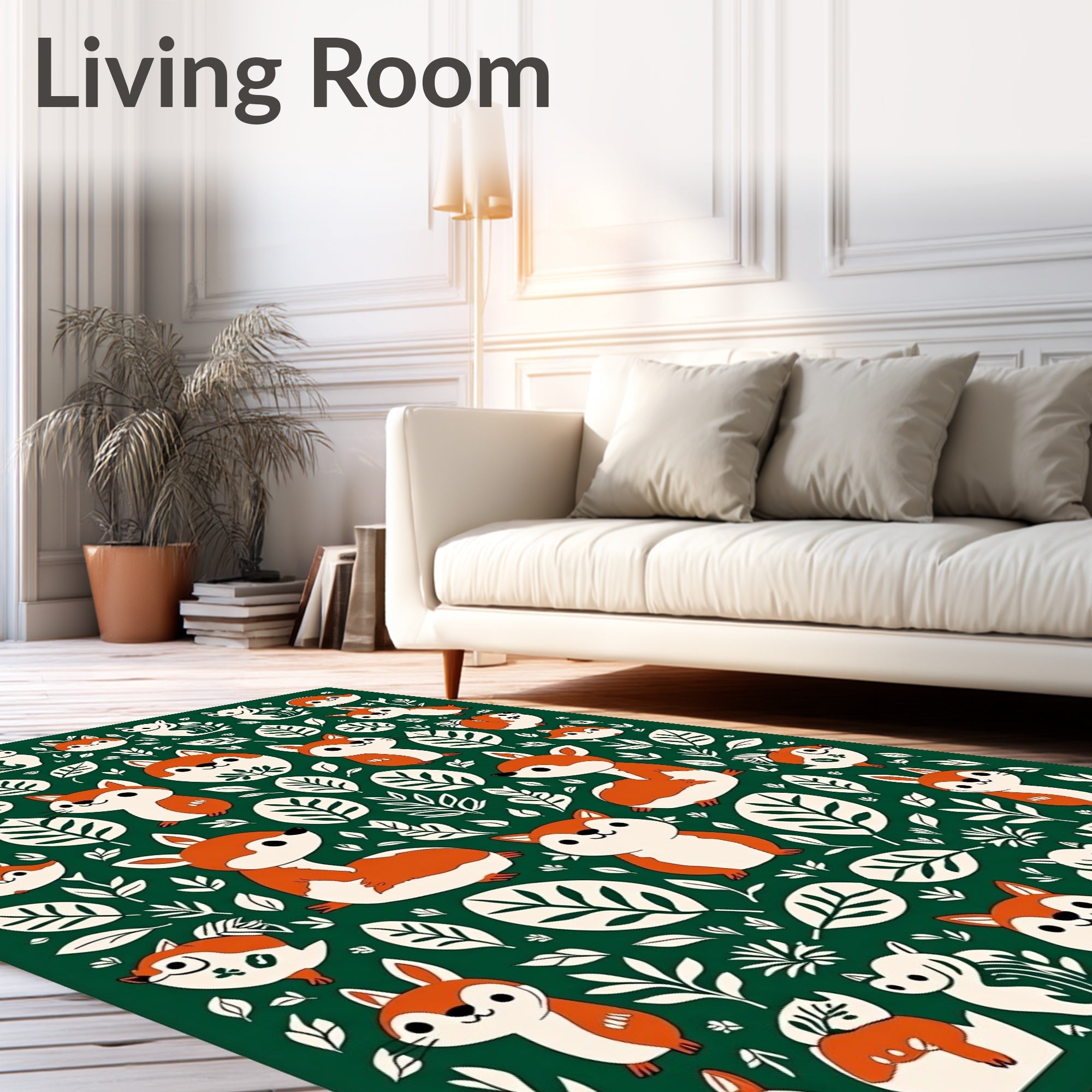 Forest Friends Fox And Leaf Repeating Design Rug