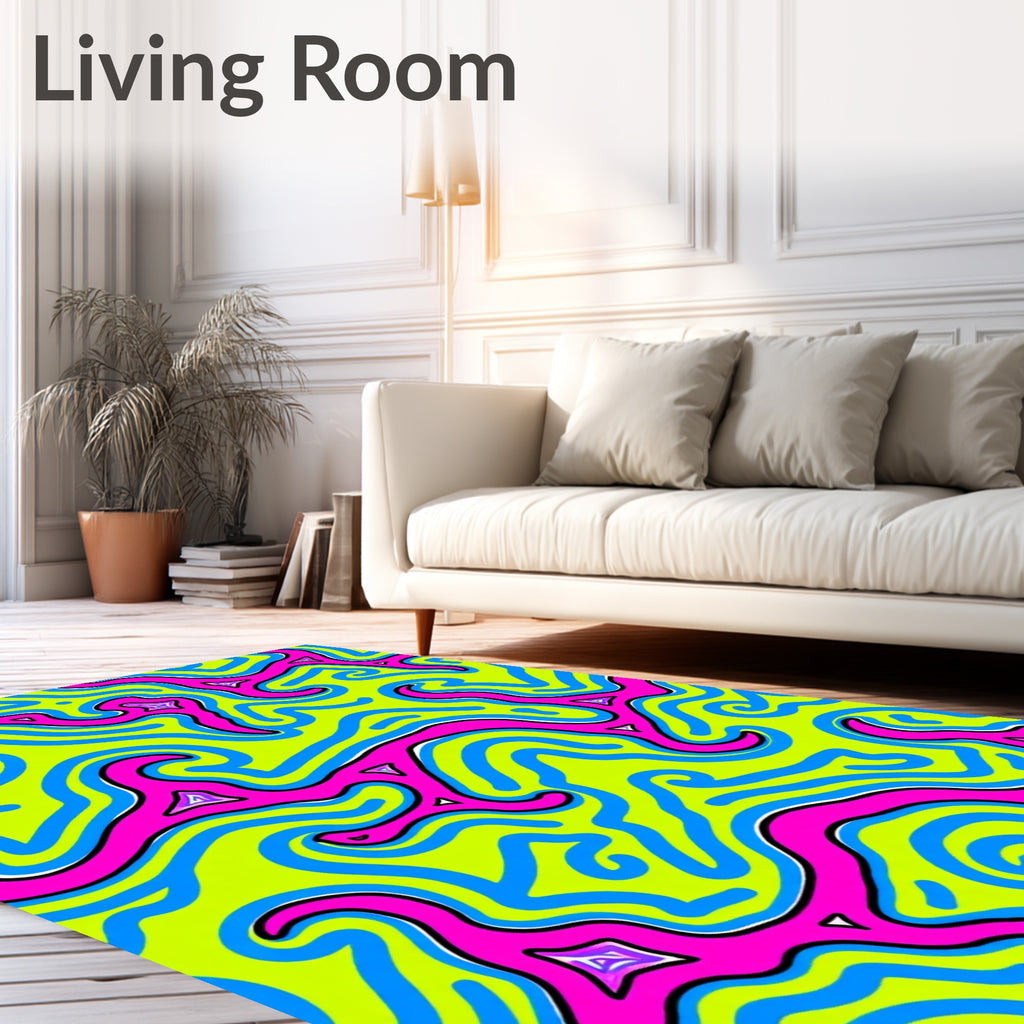 Vibrant Labyrinth Blue Pink Swirl Rug
