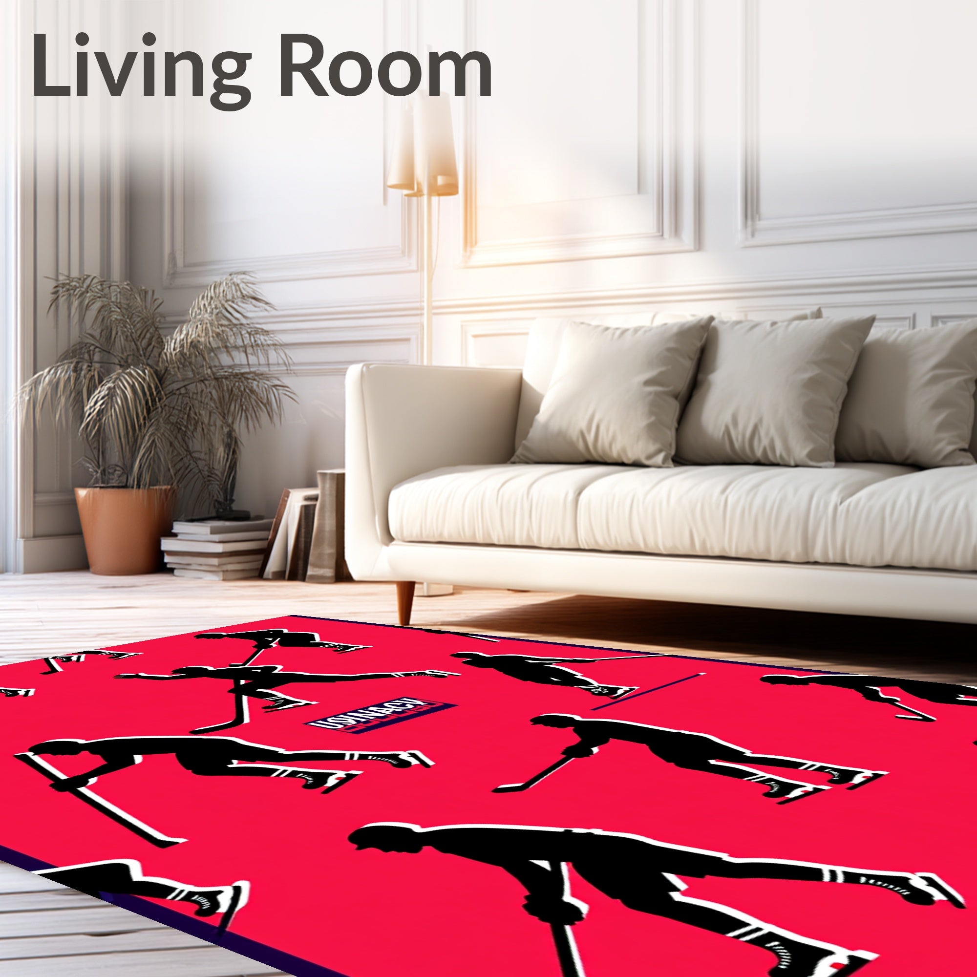 Hockey Player Silhouette Collection Red Rug