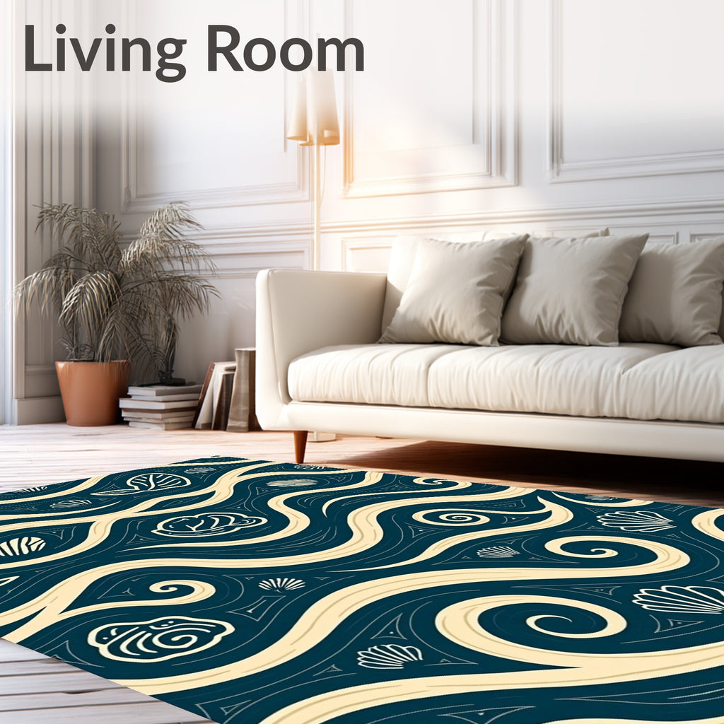 Oceanic Cream Wave Shell Medallion Rug