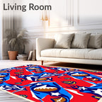 Bold Red Blue Football Stars Collage Rug