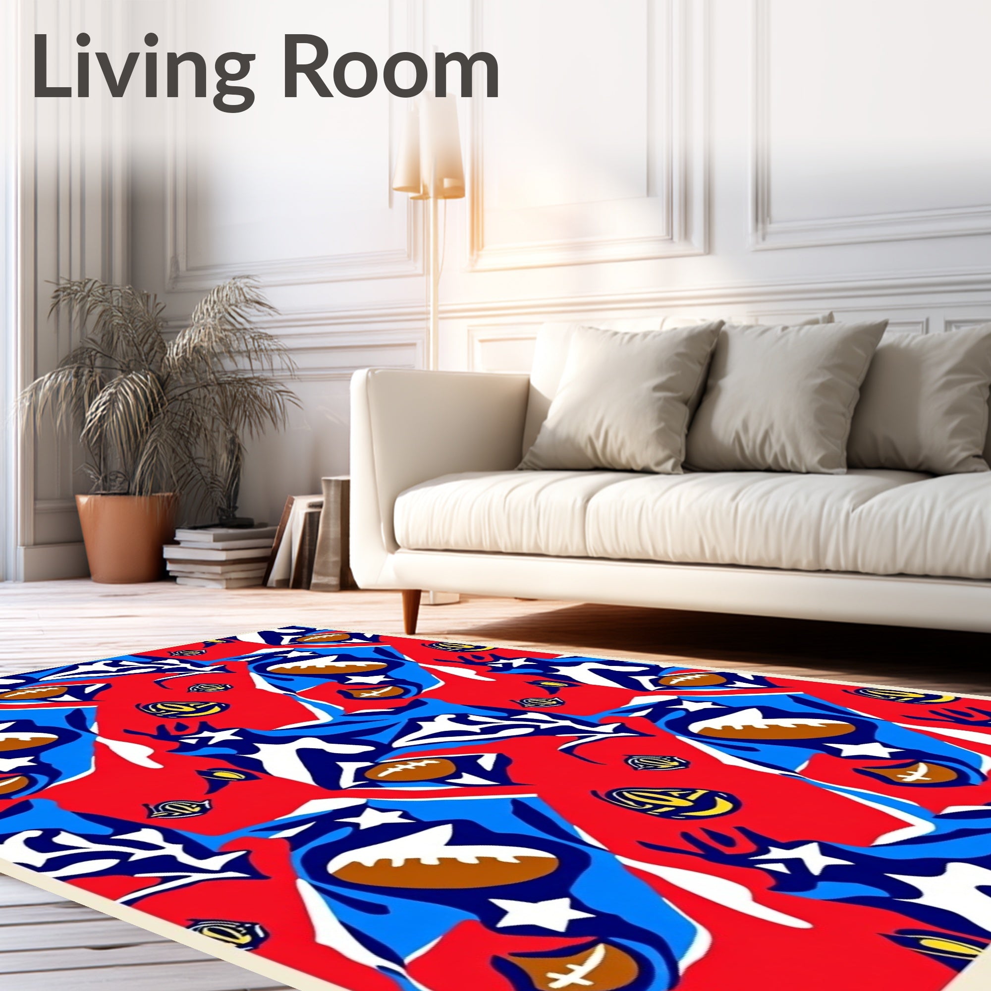 Bold Red Blue Football Stars Collage Rug