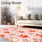 Whimsical Red Owl Bunny Botanical Pink Rug