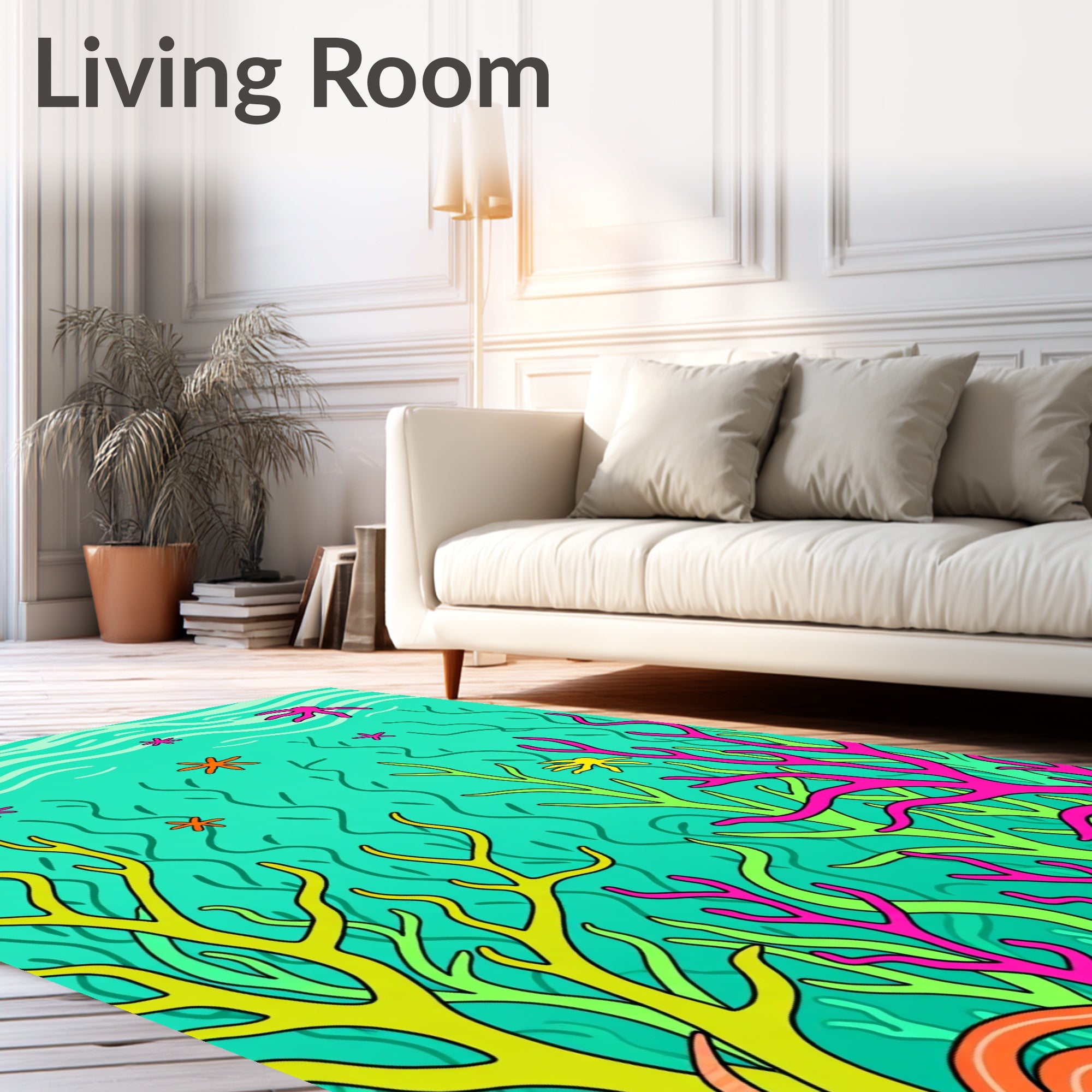 Vibrant Coral Sea Life Under The Waves Rug