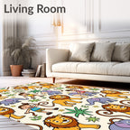 Cute Cartoon Lions Elephants Woodland Kids Rug