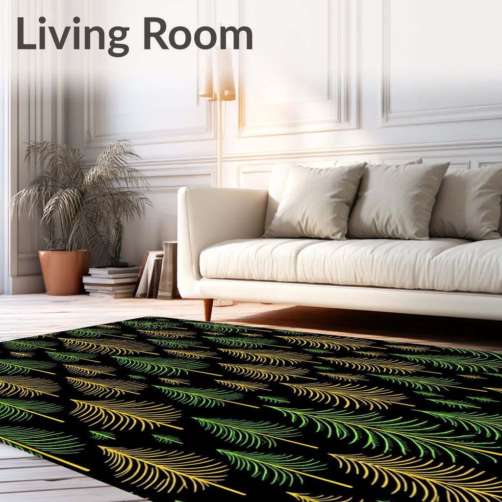 Forest Evergreen Trees Black Background Rug