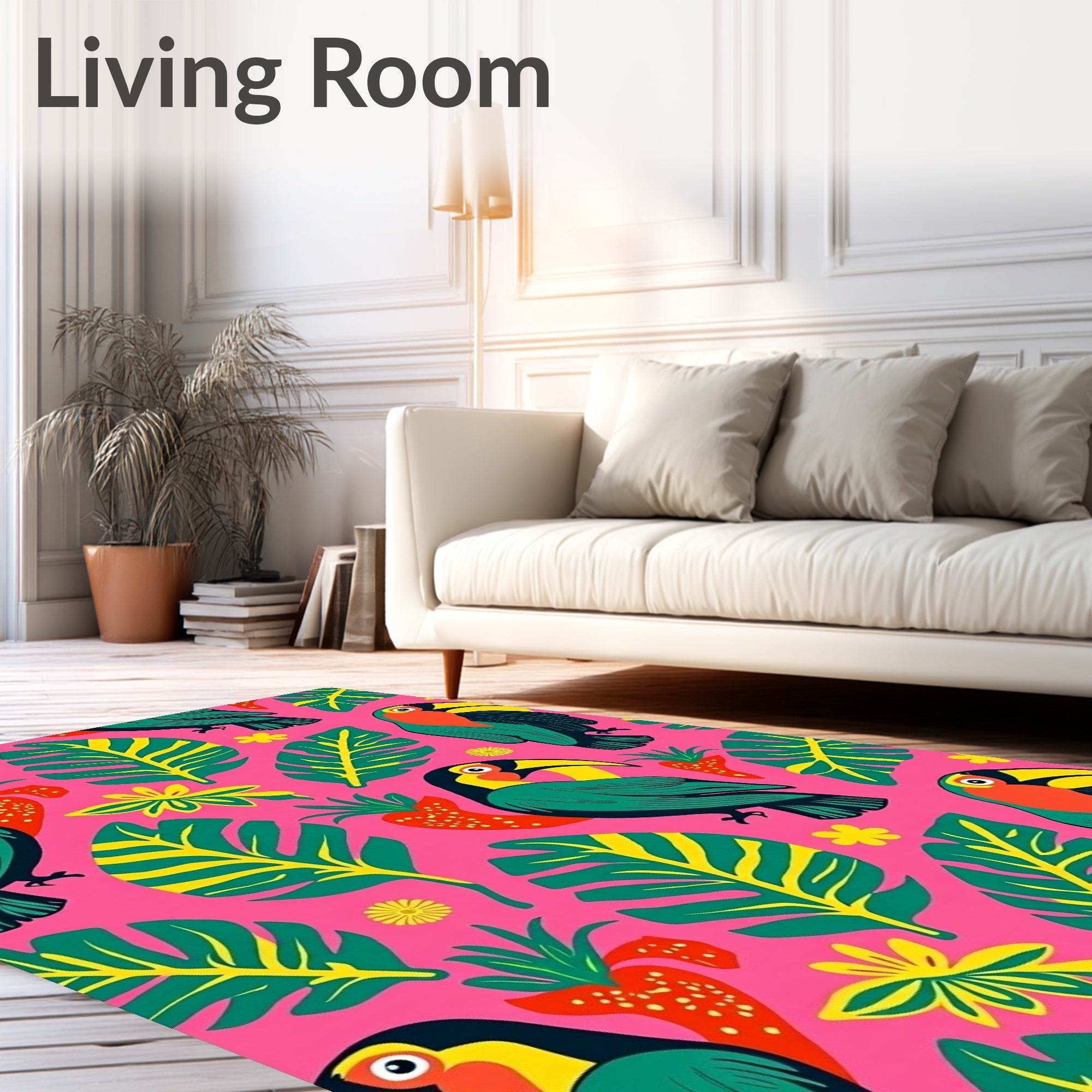 Vibrant Toucan Tropical Leaves Rug