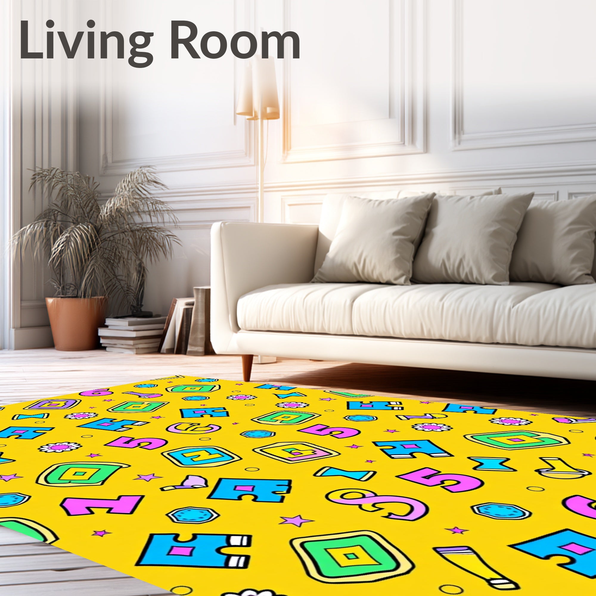 Playful Yellow Bold Numbers Flowers Rug