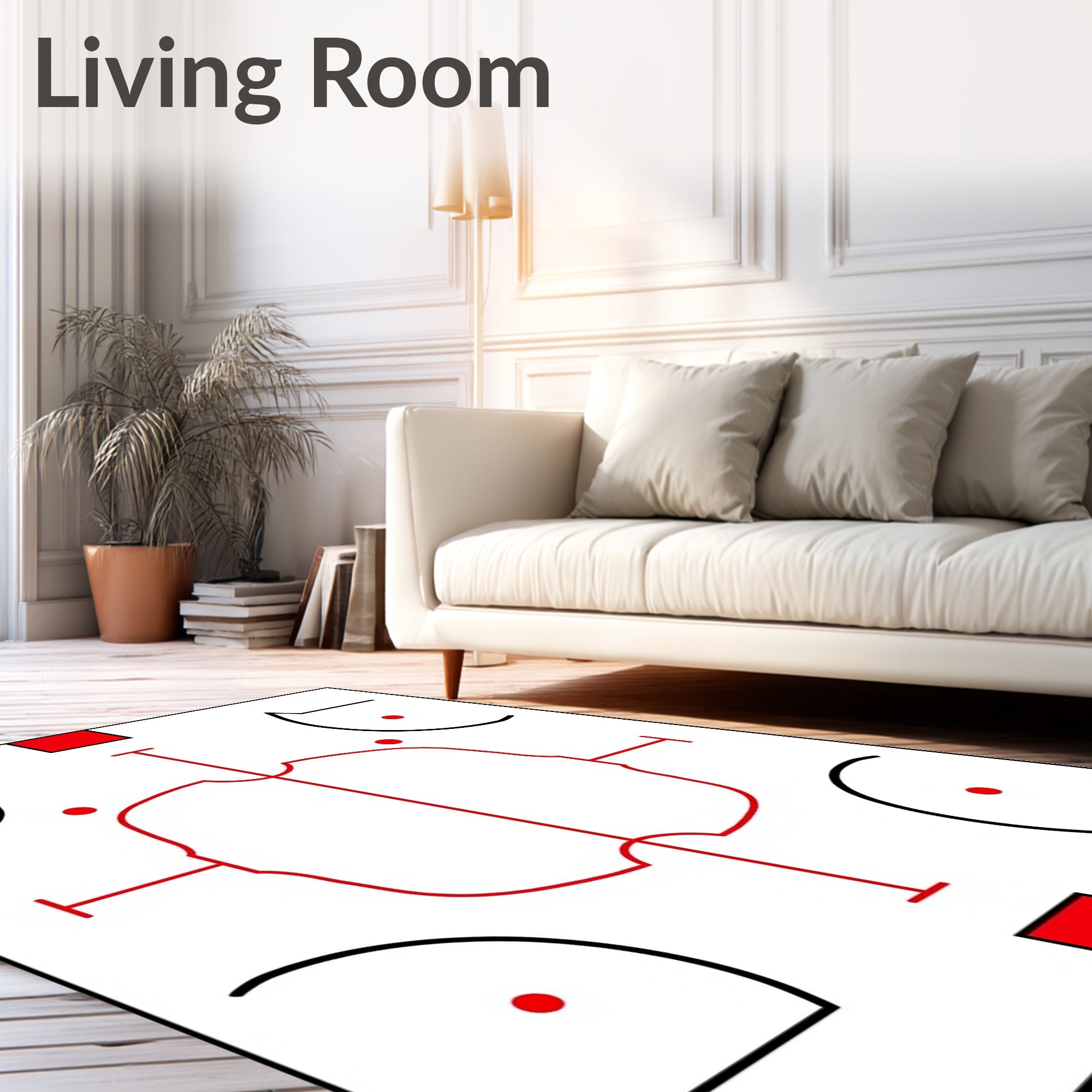 Abstract Red Black Geometric Halves Rug