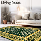 Emerald Green Vintage Floral Border Rug