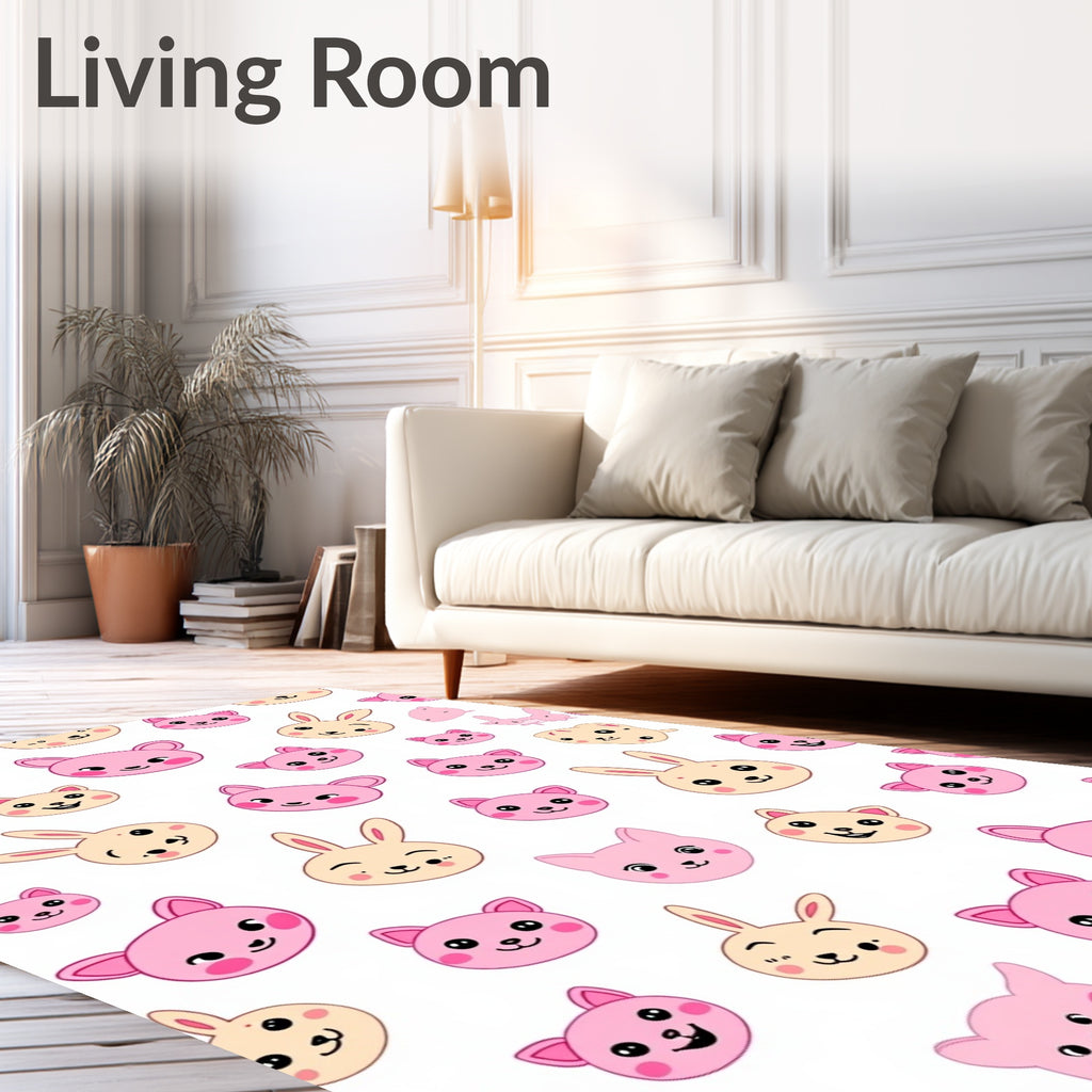 Cute Kawaii Pink Animal Faces Collage Rug