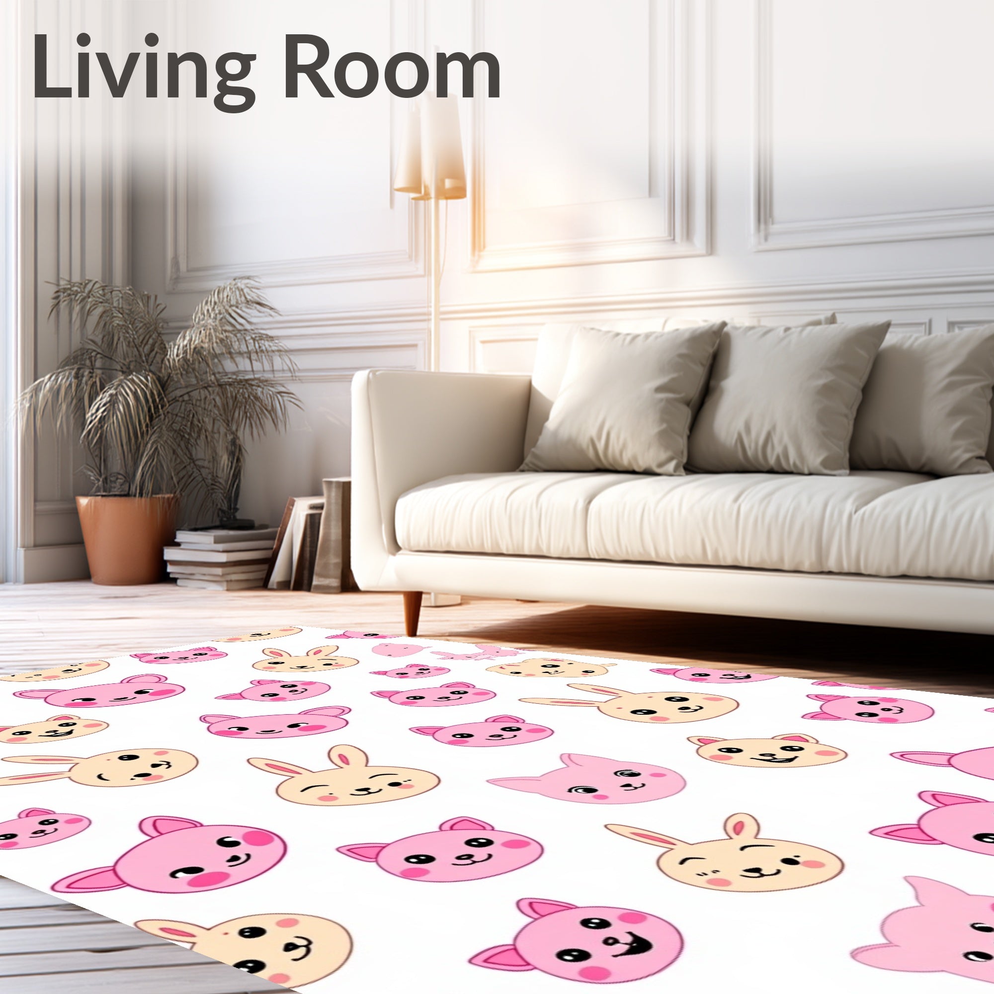 Cute Kawaii Pink Animal Faces Collage Rug