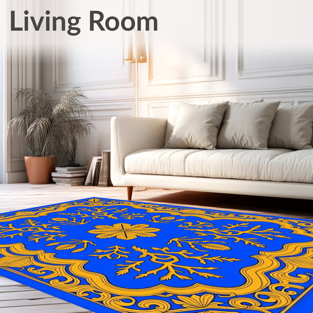 Azure Golden Woven Botanical Arrangement Rug