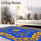 Azure Golden Woven Botanical Arrangement Rug