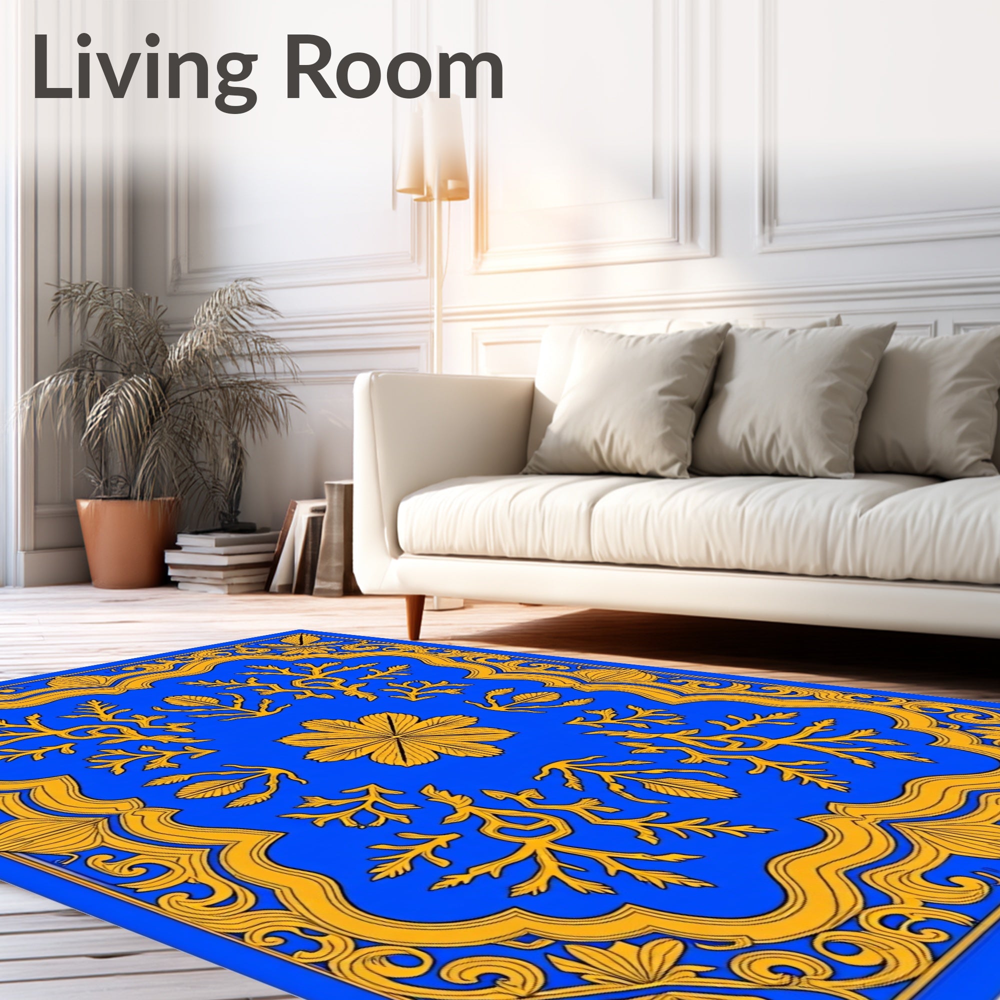 Azure Golden Woven Botanical Arrangement Rug