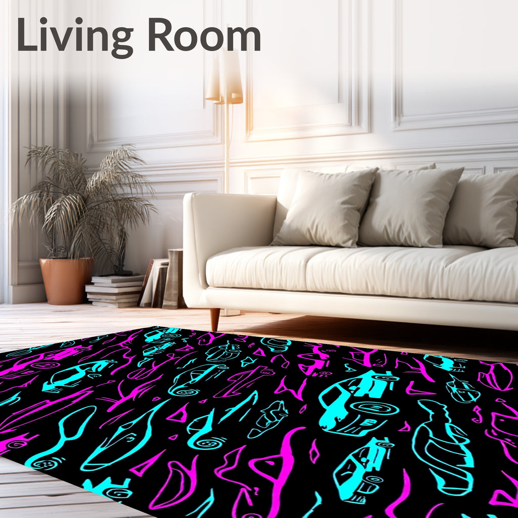Neon Car Streaks Collection Rug
