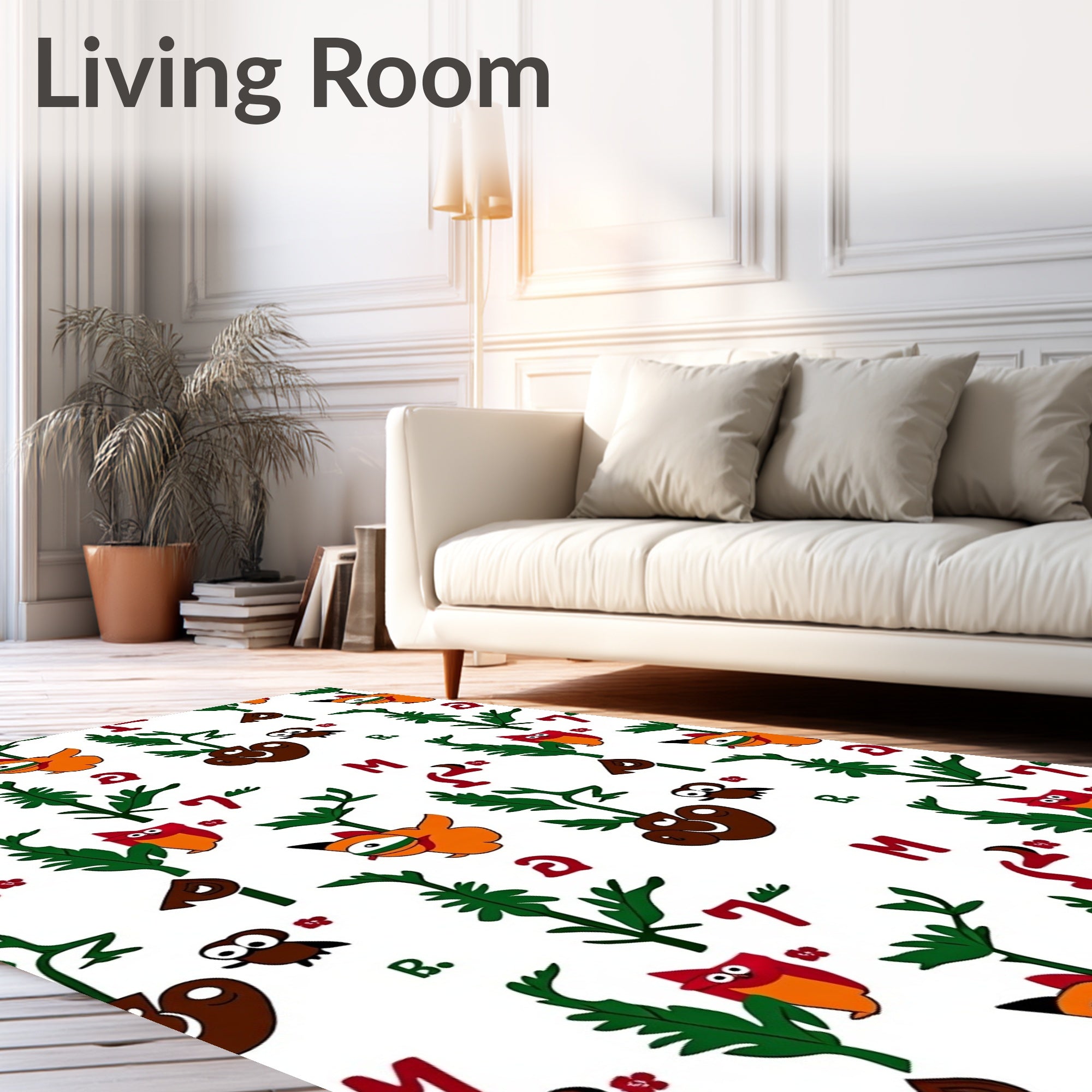 Whimsical Owl And Plant Comical Characters Rug