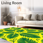 Vibrant Green Leaf Tropical Swirl Rug