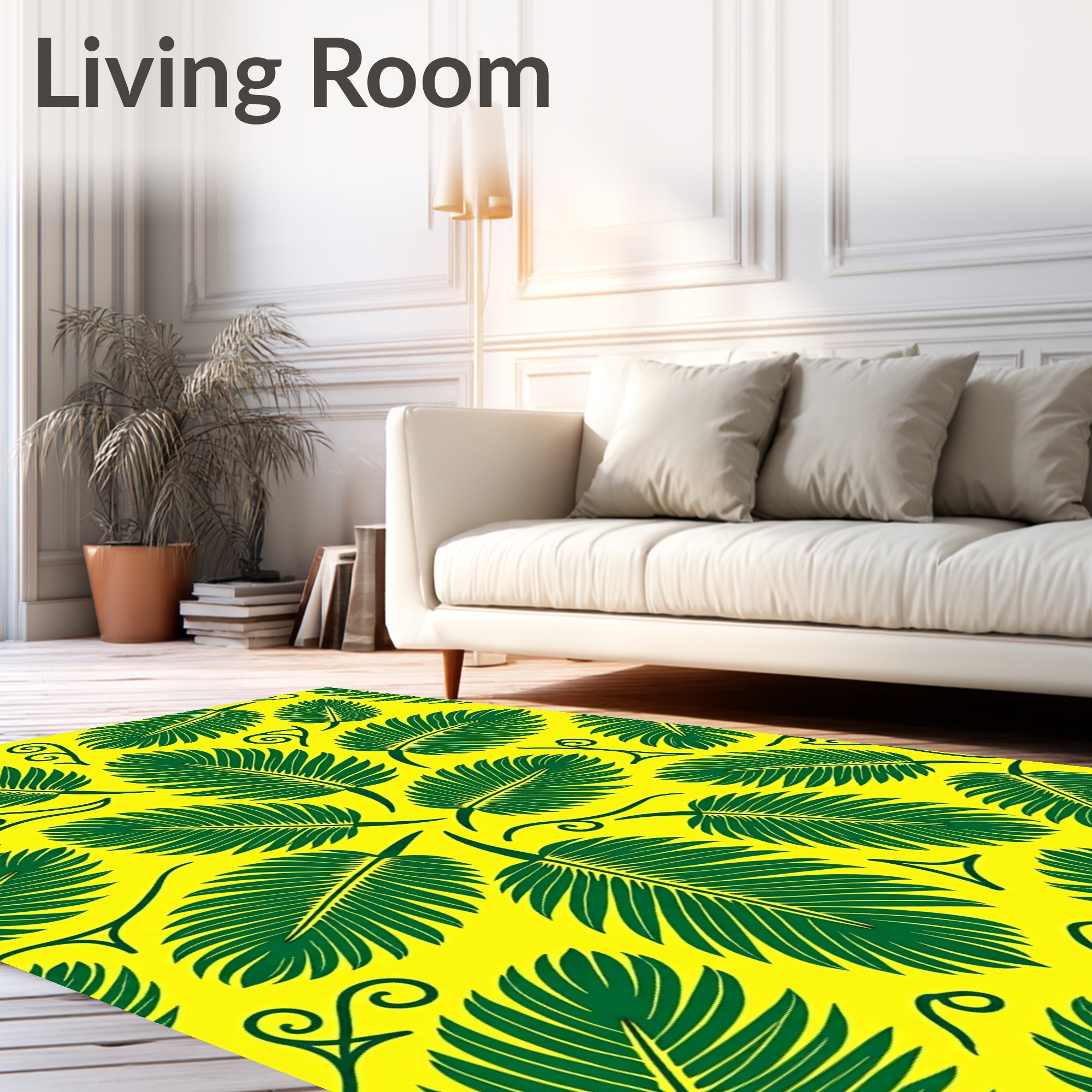 Vibrant Green Leaf Tropical Swirl Rug