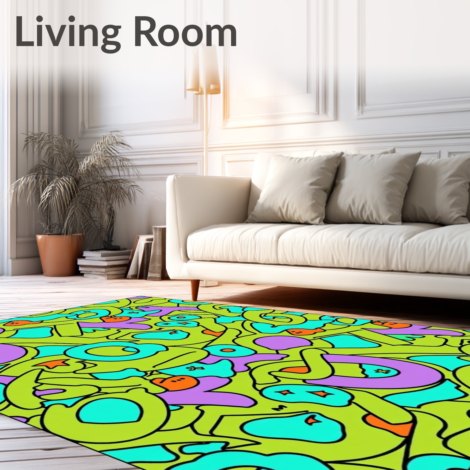 Groovy Lime Green Abstract Organic Form Rug